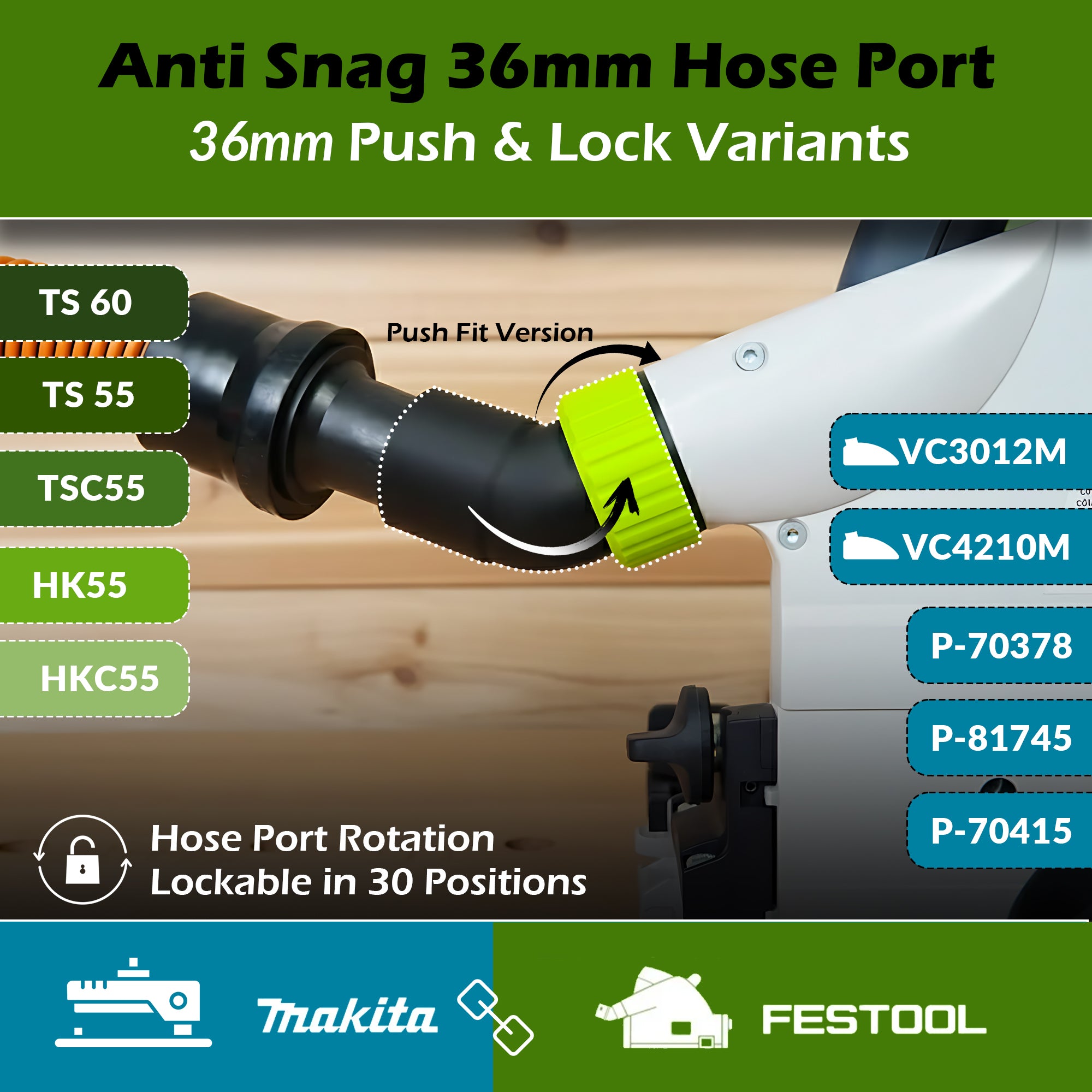 Festool Anti-Snag Hose Port – 30 Position Fixable Upgrade for TS And HK Series
